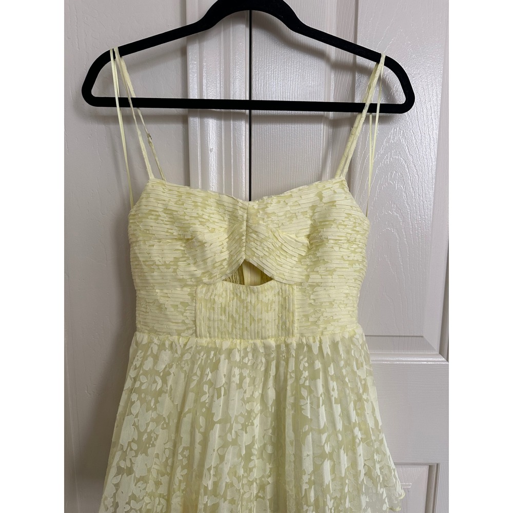 ASTR the Label Emmi Yellow Mesh Floral Tiered Midi Dress Size S - Picture 3 of 10